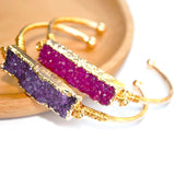 Druzy Stone Square Bracelet Women Boho Wire Wrapped Cuff Bangle