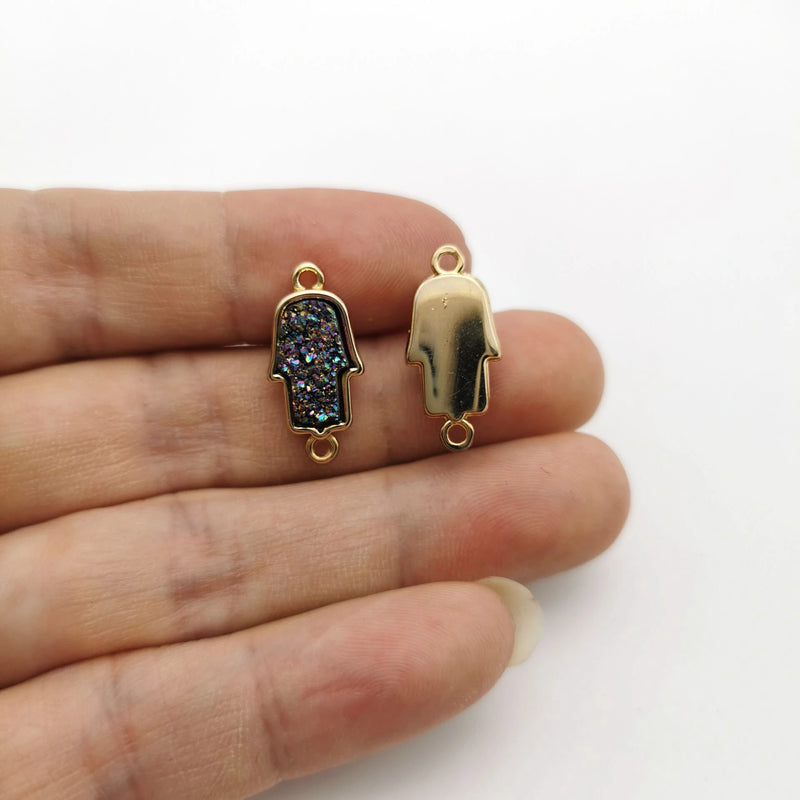 Druzy Agat Hamsa Double Buckle Pendant for Jewelry Making 1PCS
