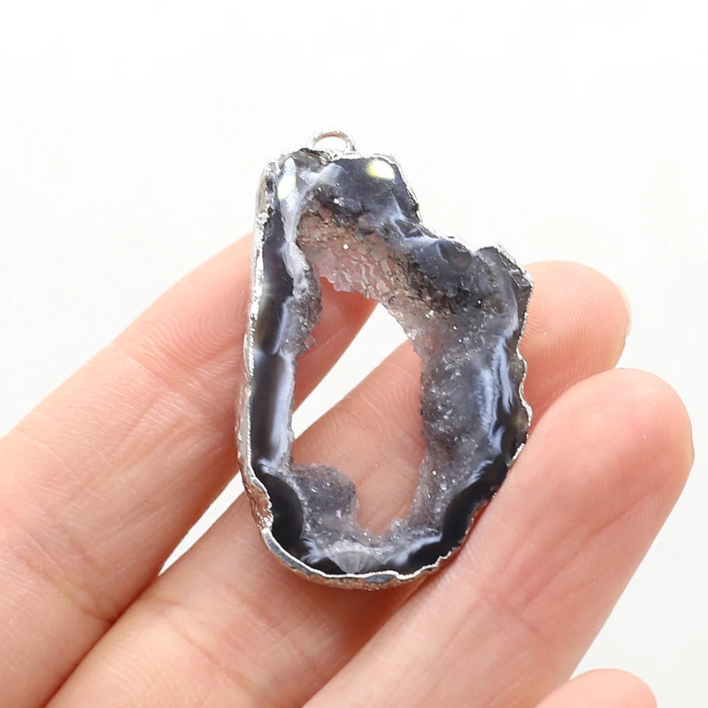 Druzy Stone Pendant Charms Silver Plated Agates DIY Jewelry Necklace