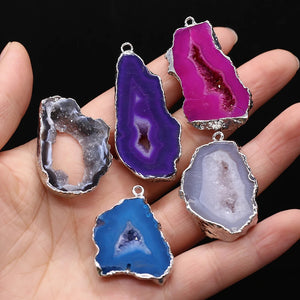 Druzy Stone Pendant Charms Silver Plated Agates DIY Jewelry Necklace