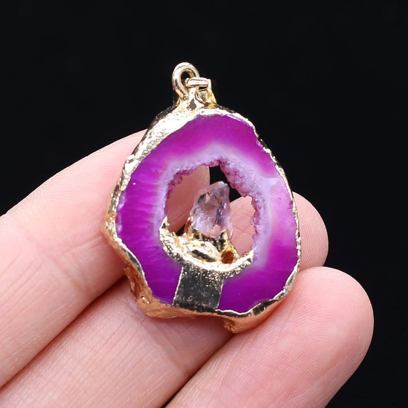 Golden Agate Stone Pendant for DIY Jewelry 27x40mm