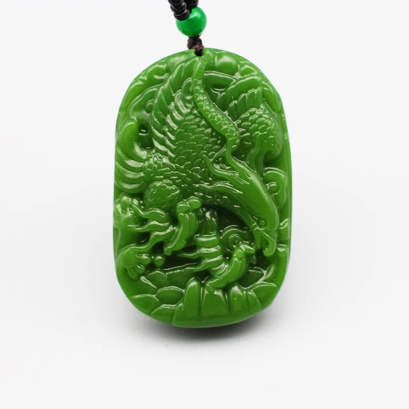 Natural Eagle Green Jade Pendant Necklace Bead Chinese Hand-Carved Charm Jewelry