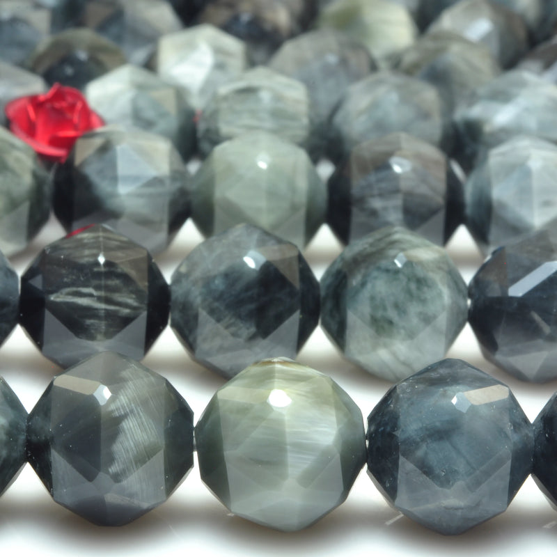 Natural Eagle's Eye Diamond Faceted Round Beads Loose Gemstones Bracelet