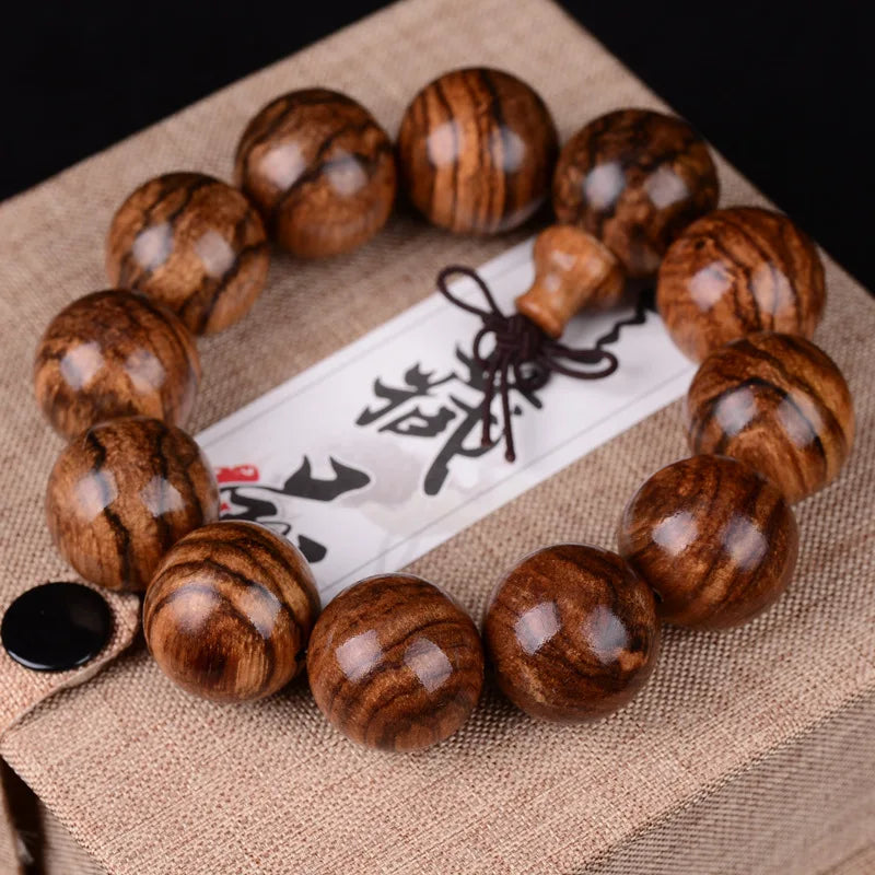 Eaglewood Bracelets Tiger Stripes Beads Wood Buddha Bracelet Men Women Jewelry