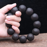 Men's Ebony Wooden Bead Bracelet Buddha Beads Carved Good Luck Stretch