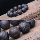Men's Ebony Wooden Bead Bracelet Buddha Beads Carved Good Luck Stretch