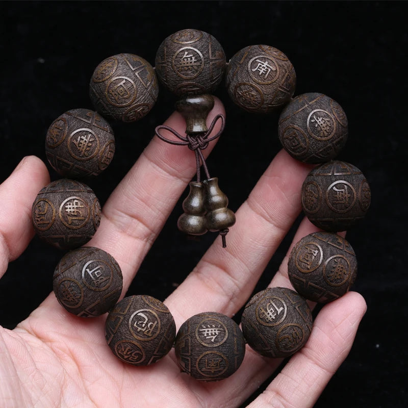 Natural Ebony Bead Bracelet Lucky 20mm Buddhist Meditation Rosary