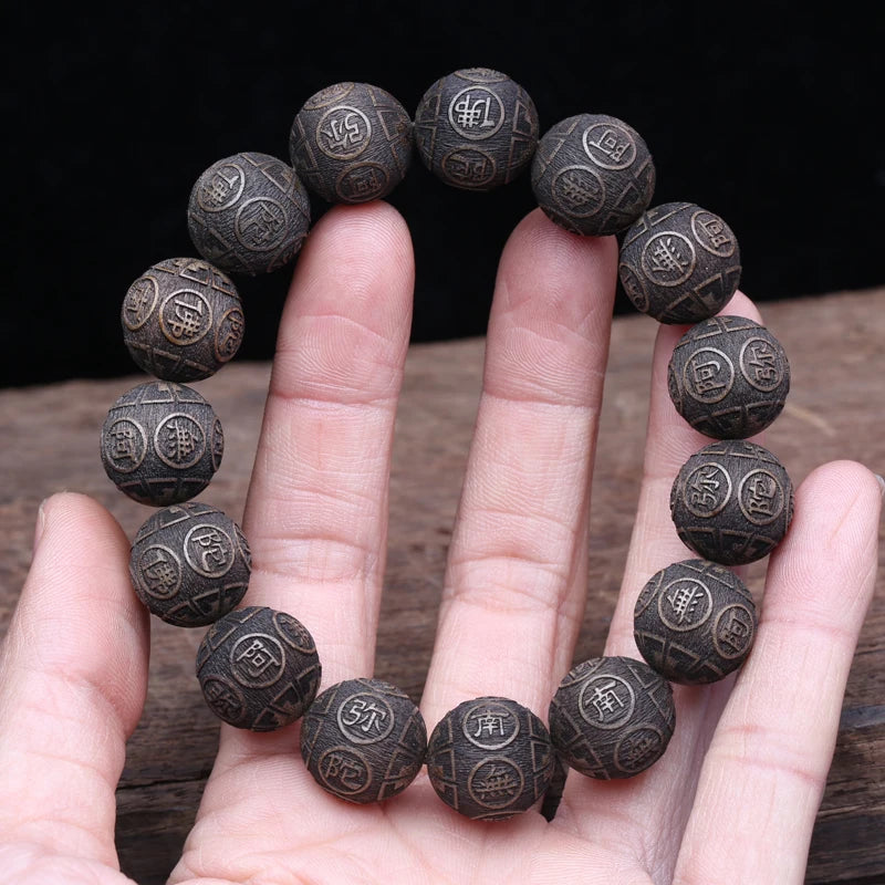 Natural Ebony Bead Bracelet, Fragrant Wood Rosary, Charm, Lucky Beads 15mm