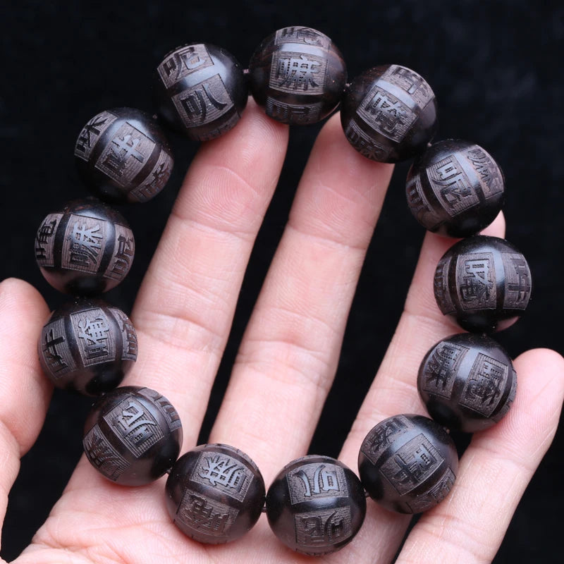Natural Ebony Beaded Tibetan Buddhist Bracelet Men's Amulet