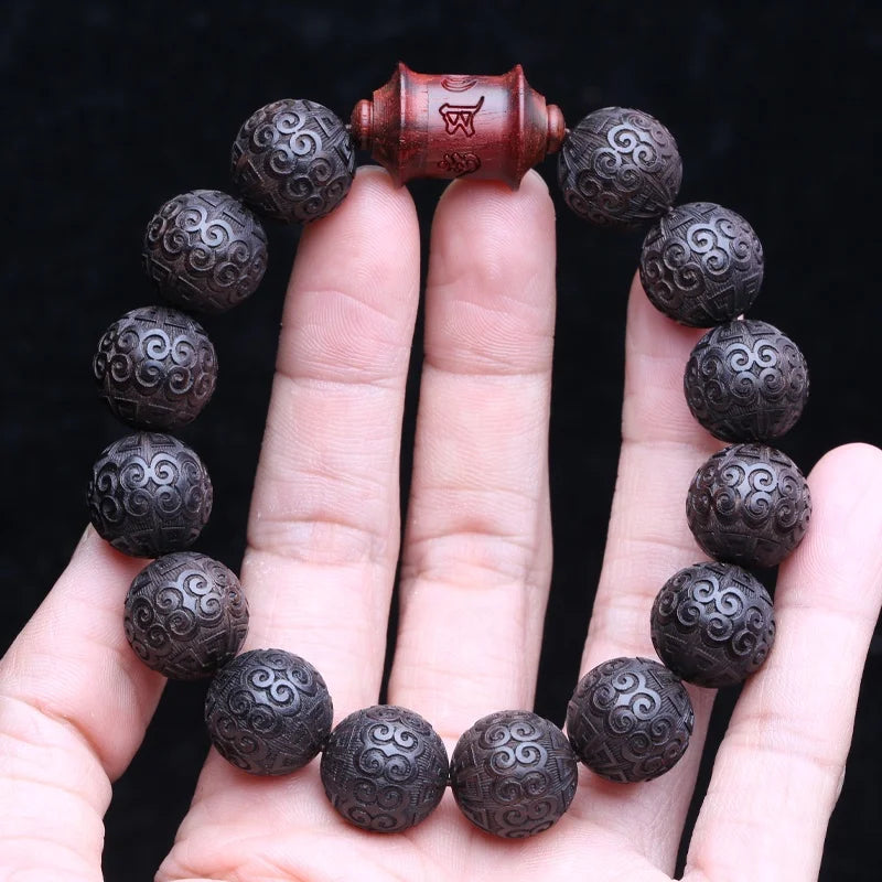 Natural Ebony Bracelet, 15mm Auspicious Cloud Beads