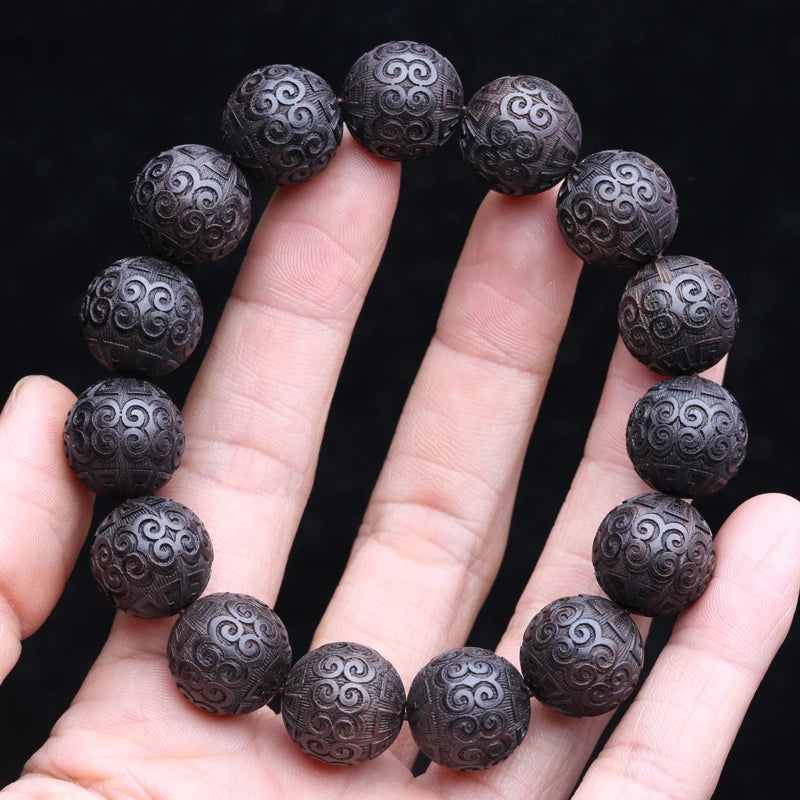 Natural Ebony Bracelet with Key and Auspicious Cloud Beads