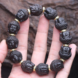 Natural Ebony Shakyamuni Buddha Tibetan Bracelet Wood Carving 17mm-18mm