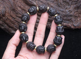 Natural Ebony Shakyamuni Buddha Tibetan Bracelet Wood Carving 17mm-18mm