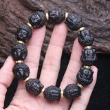 Natural Ebony Shakyamuni Buddha Tibetan Bracelet Wood Carving 17mm-18mm