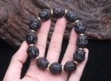 Natural Ebony Shakyamuni Buddha Tibetan Bracelet Wood Carving 17mm-18mm