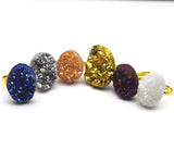 Natural Electroplating Crystal Druzy Finger Ring Charm Golden Rings