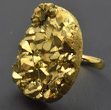 Natural Electroplating Crystal Druzy Finger Ring Charm Golden Rings