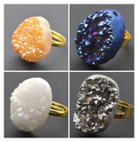 Natural Electroplating Crystal Druzy Finger Ring Charm Golden Rings