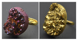 Natural Electroplating Crystal Druzy Finger Ring Charm Golden Rings