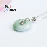 S925 Silver Jade Floating Flower Safety Buckle Pendant Necklace