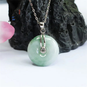 S925 Silver Jade Floating Flower Safety Buckle Pendant Necklace