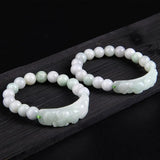 10mm Natural Emerald Bead Pixiu Bracelet Hand-Carved Woman Amulet