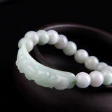 10mm Natural Emerald Bead Pixiu Bracelet Hand-Carved Woman Amulet