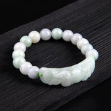 10mm Natural Emerald Bead Pixiu Bracelet Hand-Carved Woman Amulet
