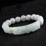 10mm Natural Emerald Bead Pixiu Bracelet Hand-Carved Woman Amulet