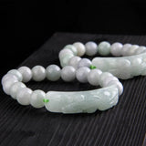 10mm Natural Emerald Bead Pixiu Bracelet Hand-Carved Woman Amulet