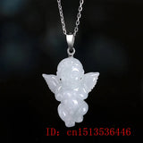 Emerald Carved Lucky Angel Jade Pendant Chinese Necklace Charm