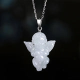 Emerald Carved Lucky Angel Jade Pendant Chinese Necklace Charm
