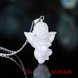 Emerald Carved Lucky Angel Jade Pendant Chinese Necklace Charm