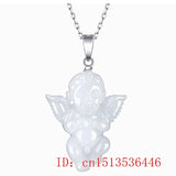 Emerald Carved Lucky Angel Jade Pendant Chinese Necklace Charm