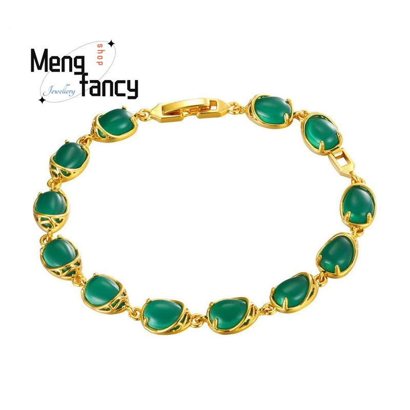 Emerald Chalcedony 24K Plated Bracelet Charms Jade Jewelry Women