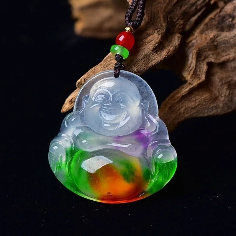 Natural Emerald Maitreya Buddha Pendant Necklace Charm