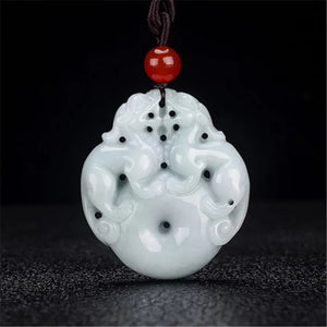Emerald Double-sided Carving Pixiu Safety Buckle Jade Pendant Necklace