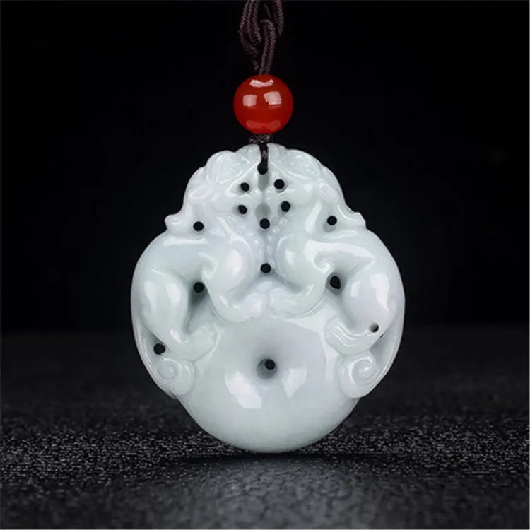 Emerald Double-sided Carving Pixiu Safety Buckle Jade Pendant Necklace