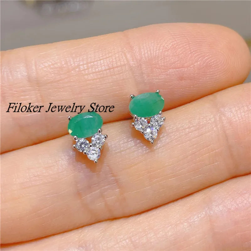 Emerald Earrings 925 Silver Fine Jewelry Women Lady Party Wedding