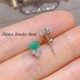 Emerald Earrings 925 Silver Fine Jewelry Women Lady Party Wedding