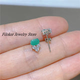 Emerald Earrings 925 Silver Fine Jewelry Women Lady Party Wedding