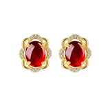 18k Natural Emerald Double Stud Earrings for Women Vintage Yellow