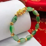 Emerald Green Pixiu Bracelet Men Women Oval Bead