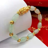 Emerald Green Pixiu Bracelet Men Women Oval Bead