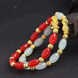 Emerald Green Pixiu Bracelet Men Women Oval Bead