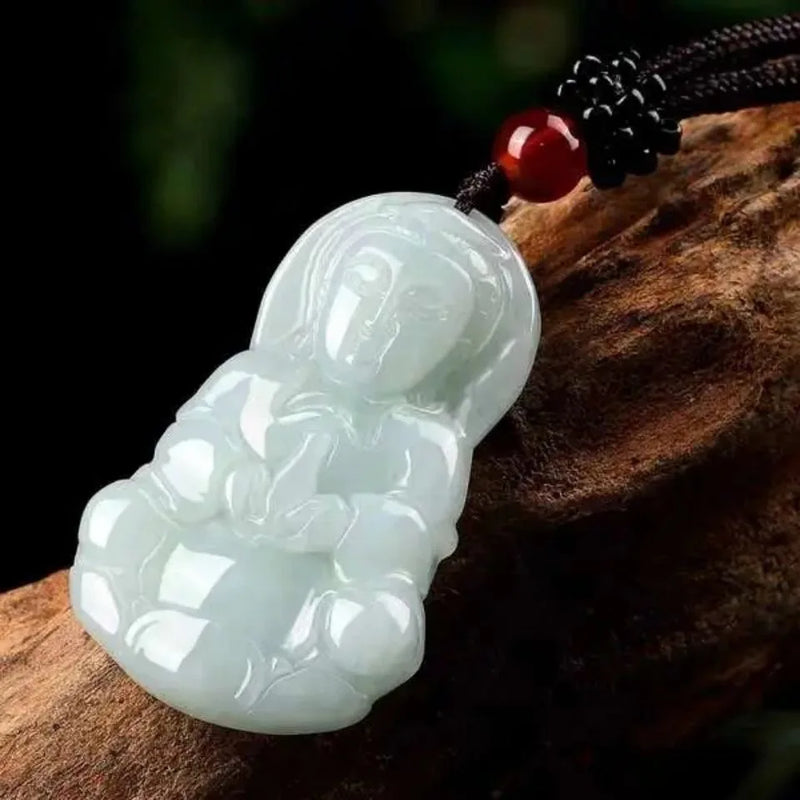 Natural Emerald Guanyin Buddha Pendant Necklace Charm Jewellery
