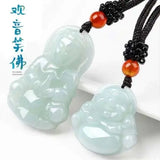 Natural Emerald Guanyin Buddha Pendant Necklace Charm Jewellery