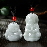 Natural Emerald Guanyin Buddha Pendant Necklace Charm Hand-Carved Amulet