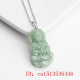 Natural Emerald Guanyin Buddha Pendant Necklace Charm Hand-Carved Amulet
