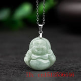 Natural Emerald Guanyin Buddha Pendant Necklace Charm Hand-Carved Amulet